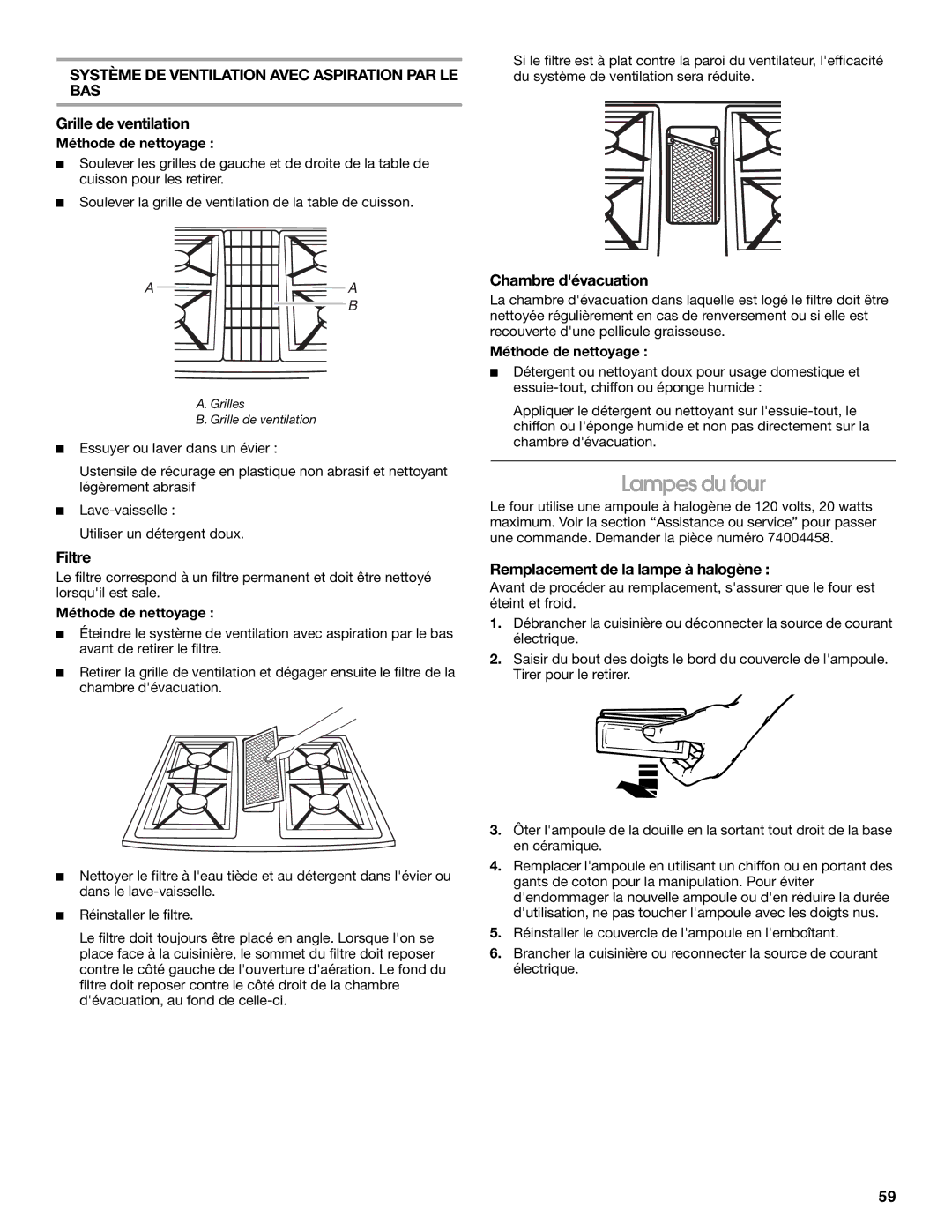 Jenn-Air JDS9865 manual Lampes du four, Système DE Ventilation Avec Aspiration PAR LE BAS 