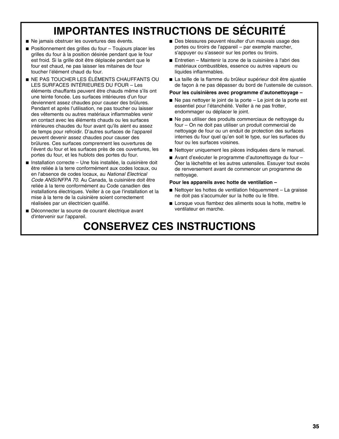 Jenn-Air JDS9865 manual Importantes Instructions De Sécurité, Conservez Ces Instructions 