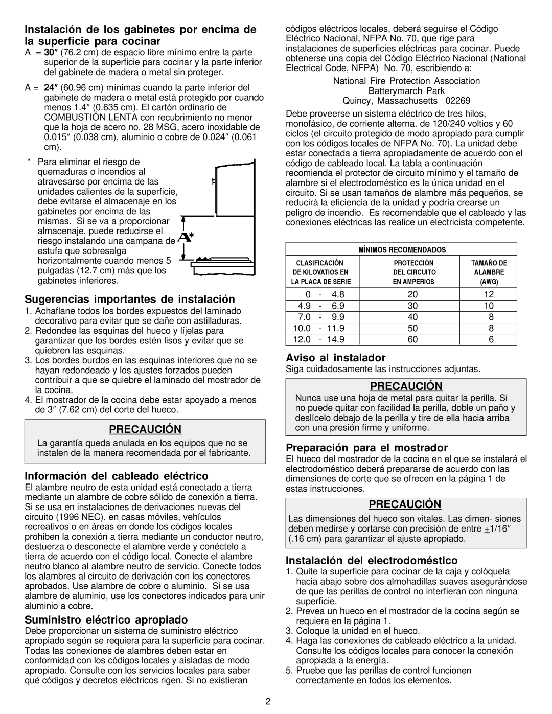 Jenn-Air JEC8536, JEC8430 installation instructions Precaución 