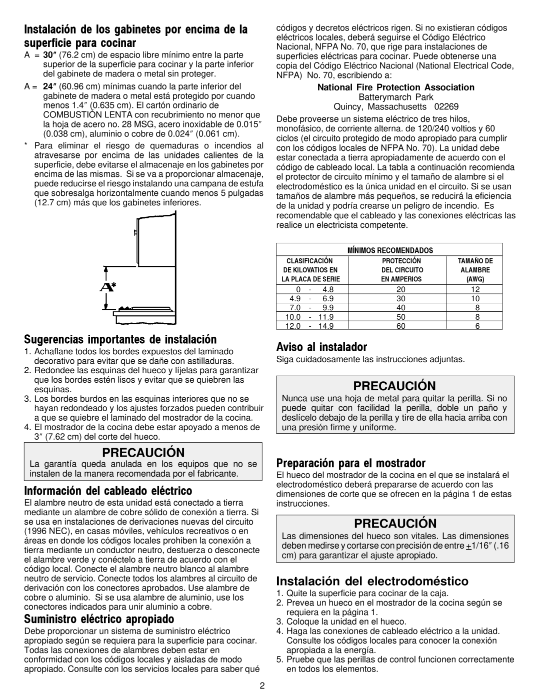 Jenn-Air JEC9536, JEC9530 installation instructions Precaución 