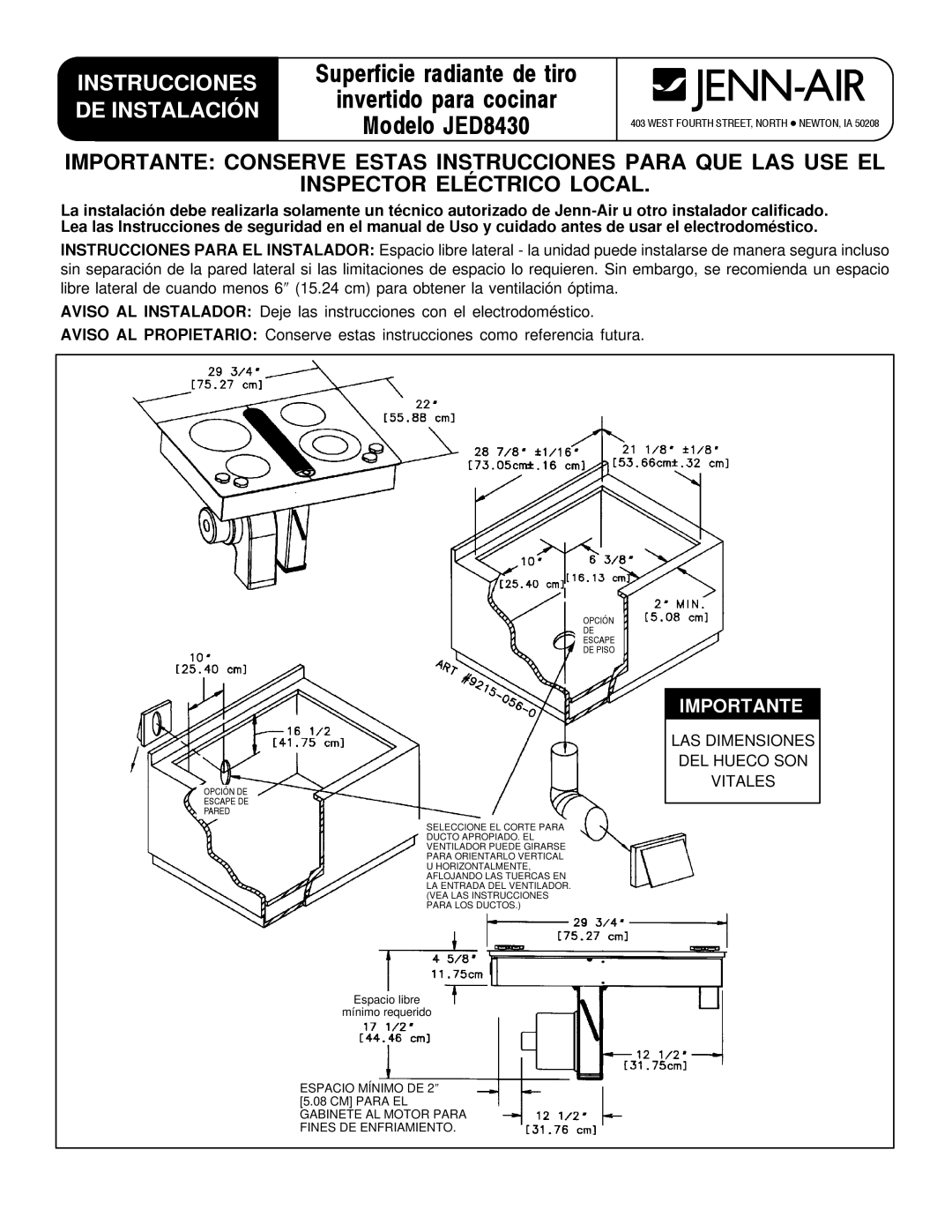 Jenn-Air JED8430 installation instructions Instrucciones 