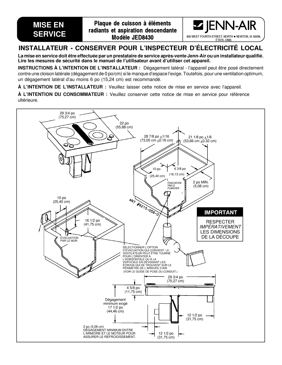 Jenn-Air JED8430 installation instructions Mise EN 