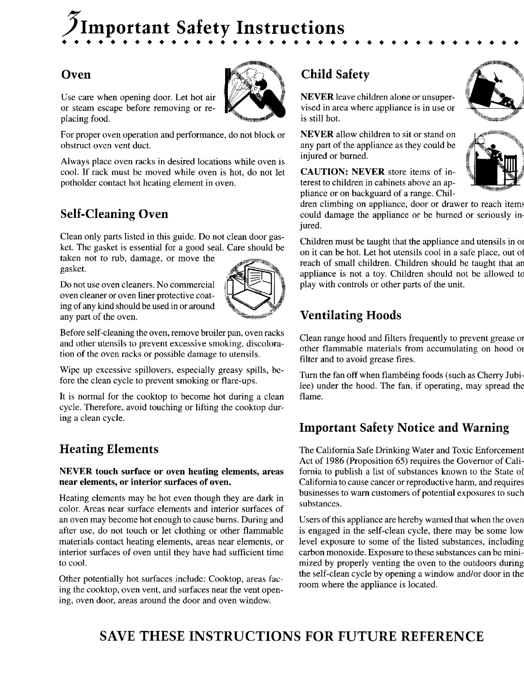 Jenn-Air JER8750, JER8550 Important Safety Instructions, Self-Cleaning Oven, Child Safety, iiii, Ventilating Hoods 