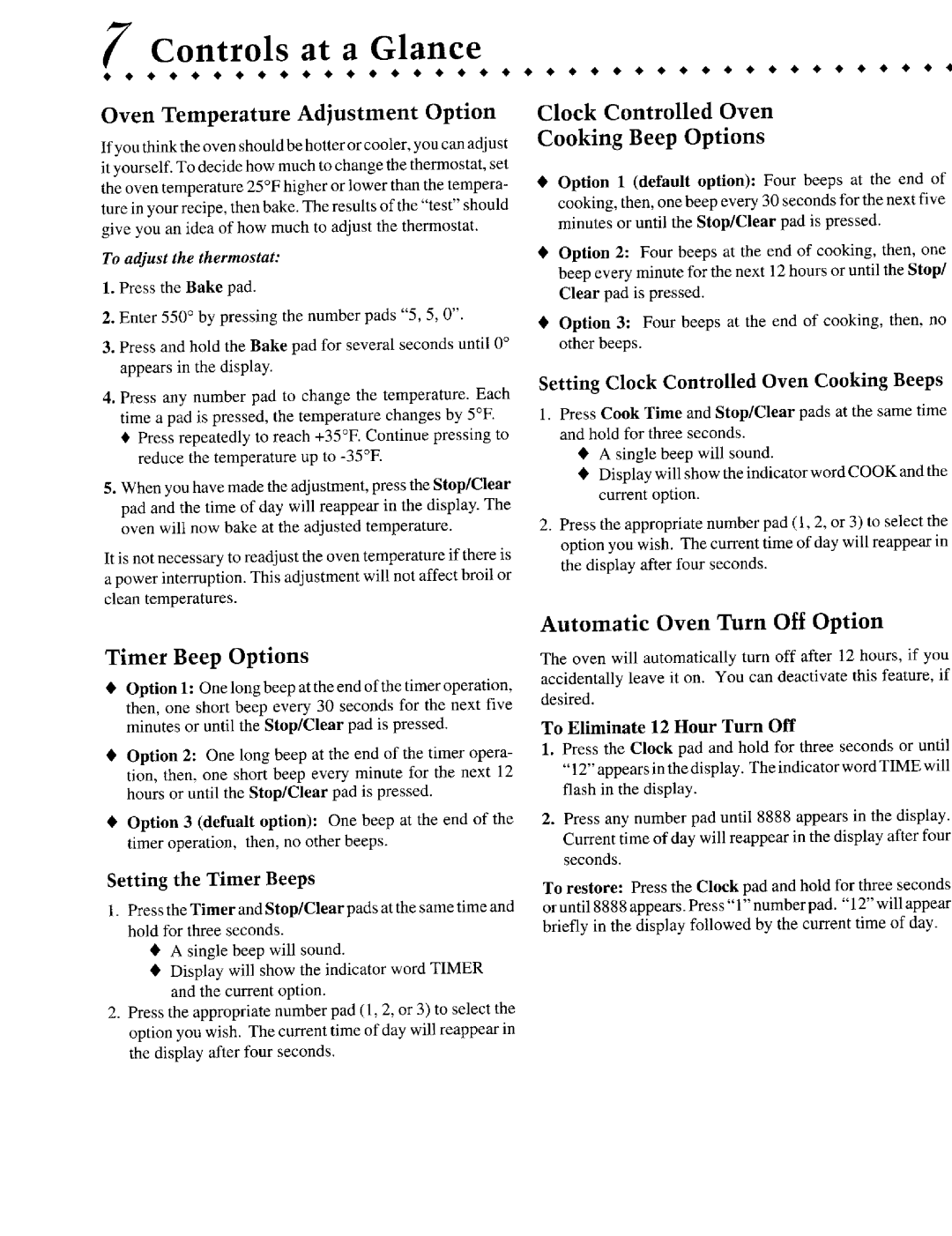 Jenn-Air JER8750 Timer Beep Options, Oven Temperature Adjustment Option, Clock Controlled Oven Cooking Beep Options 