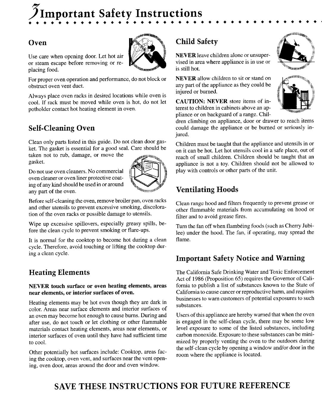 Jenn-Air JER8855, JER8850 Eih,Child Safety, Self-CleaningOven, Heating Elements, Important Safety Notice and Warning 