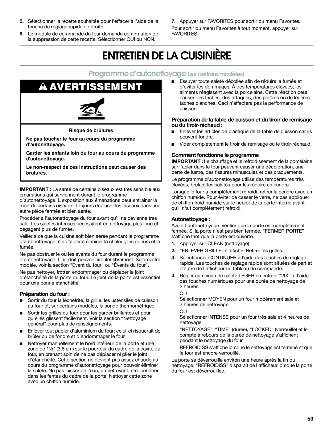 Jenn-Air JES8750 manual Entretien DE LA Cuisinière, Programme d’autonettoyage sur certains modèles, Préparation du four 