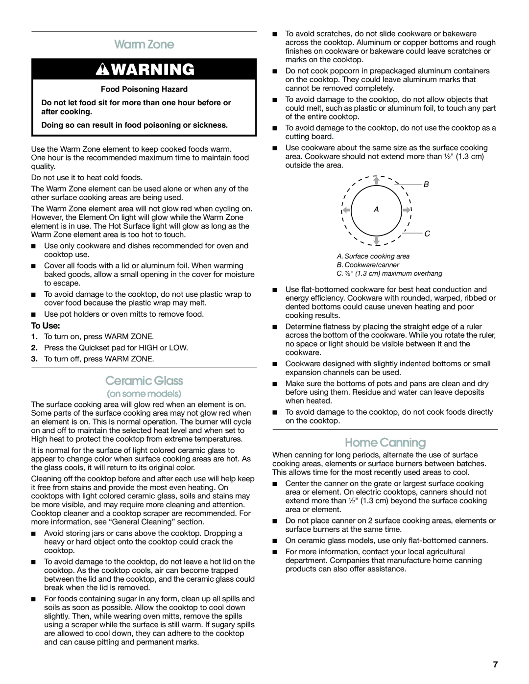 Jenn-Air JES8750 manual Warm Zone, Ceramic Glass, Home Canning, To Use 