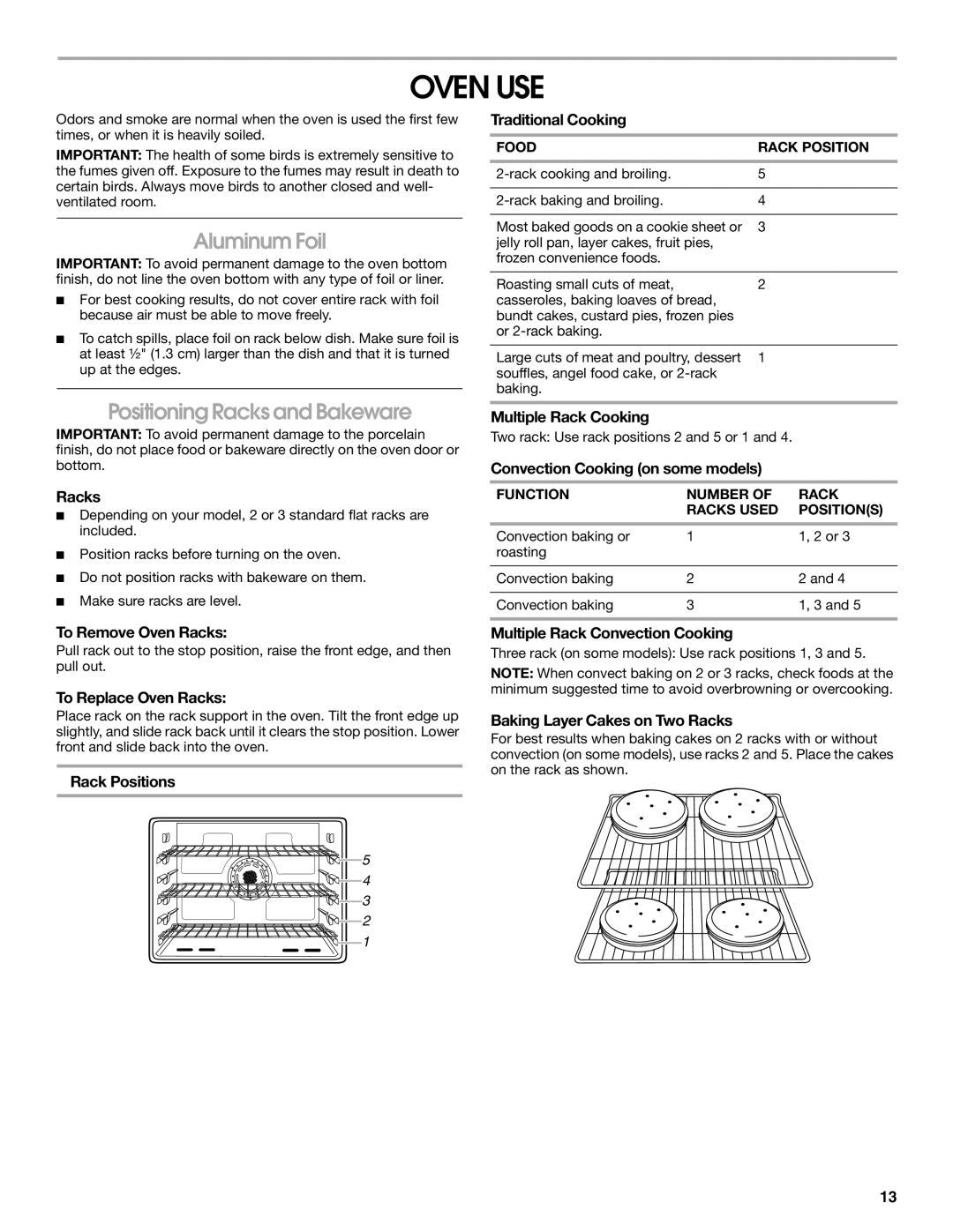 Jenn-Air JES8750, JES8860, JES8850 manual Oven USE, Aluminum Foil, Positioning Racks and Bakeware 