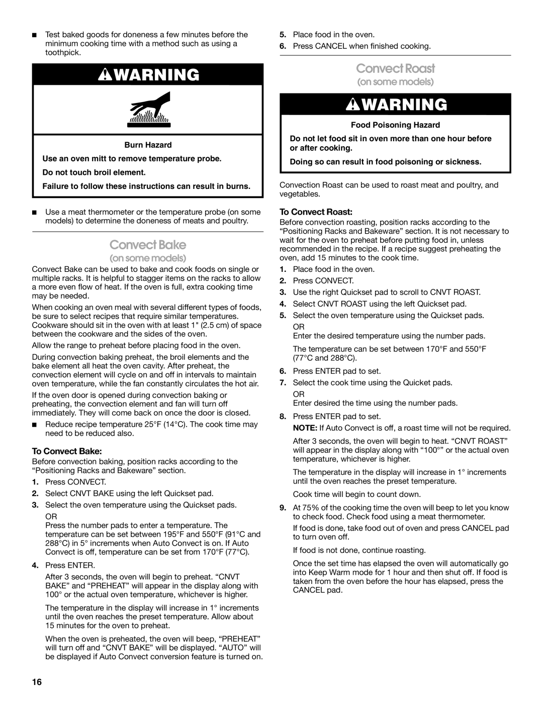 Jenn-Air JES8750, JES8860, JES8850 manual To Convect Bake, To Convect Roast 