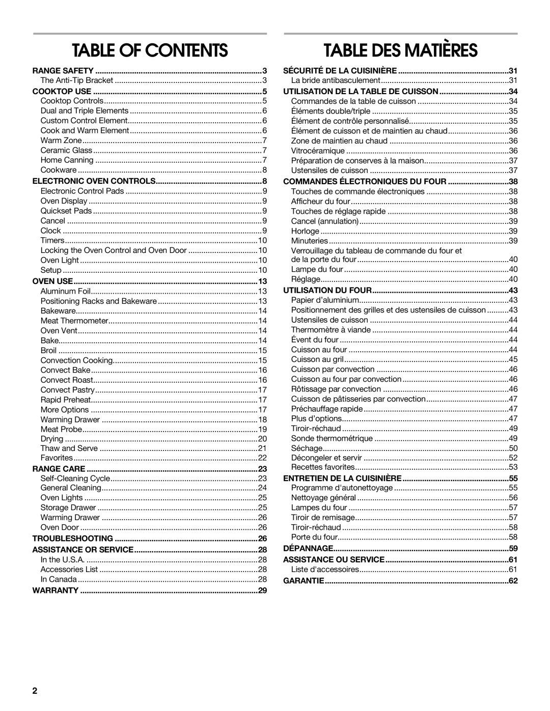 Jenn-Air JES8850, JES8860, JES8750 manual Table DES Matières 