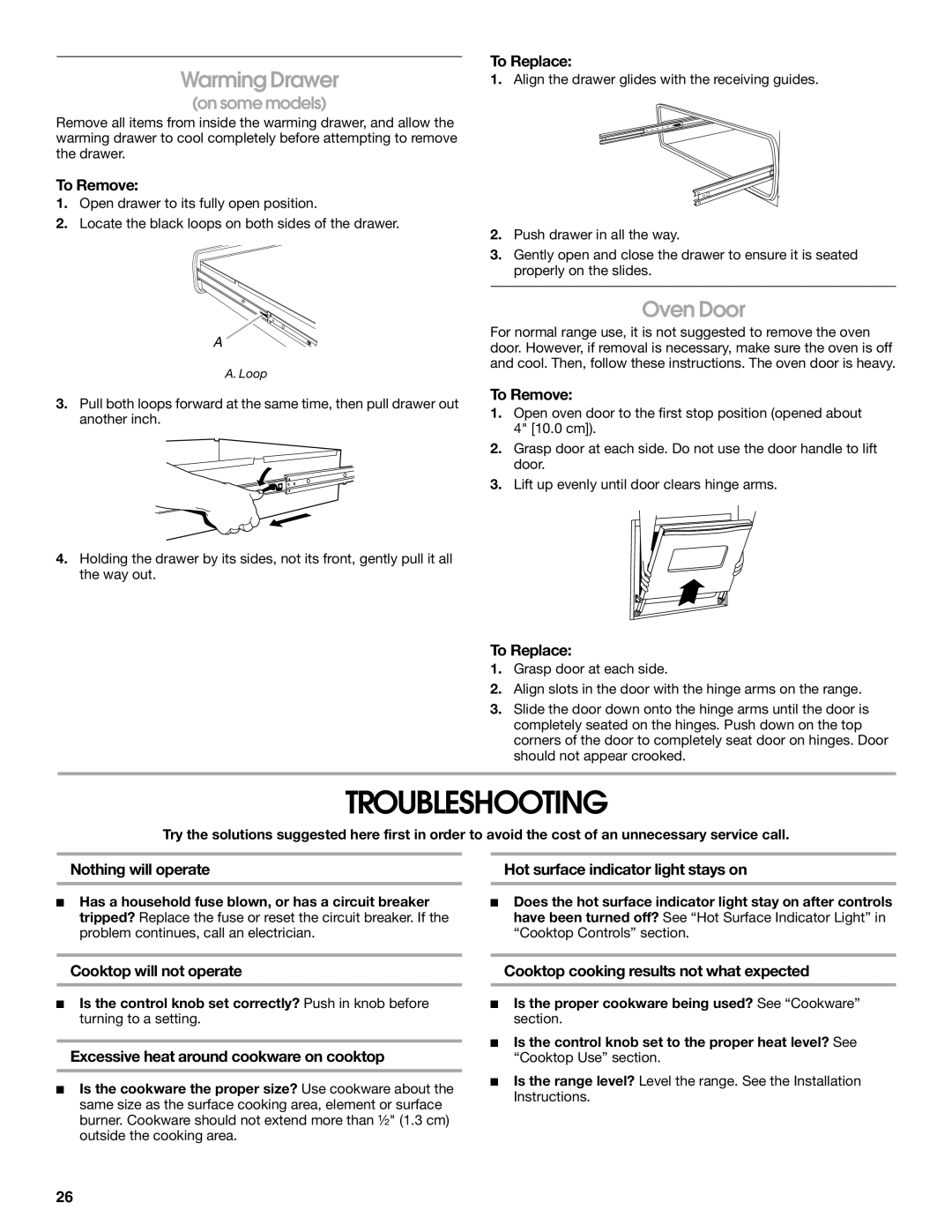 Jenn-Air JES8850, JES8860, JES8750 manual Troubleshooting, Oven Door 