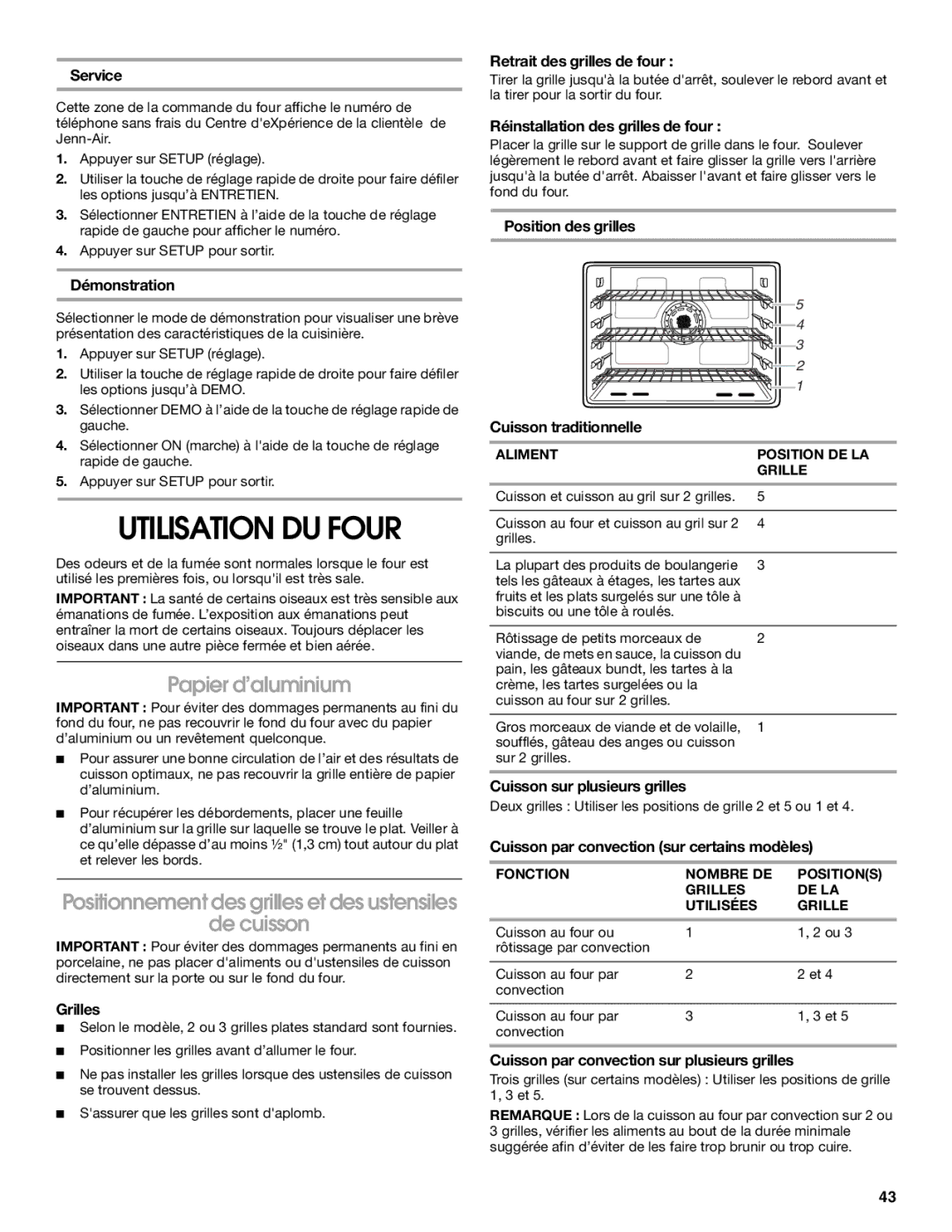 Jenn-Air JES8750, JES8860, JES8850 manual Utilisation DU Four, Papier d’aluminium, De cuisson 