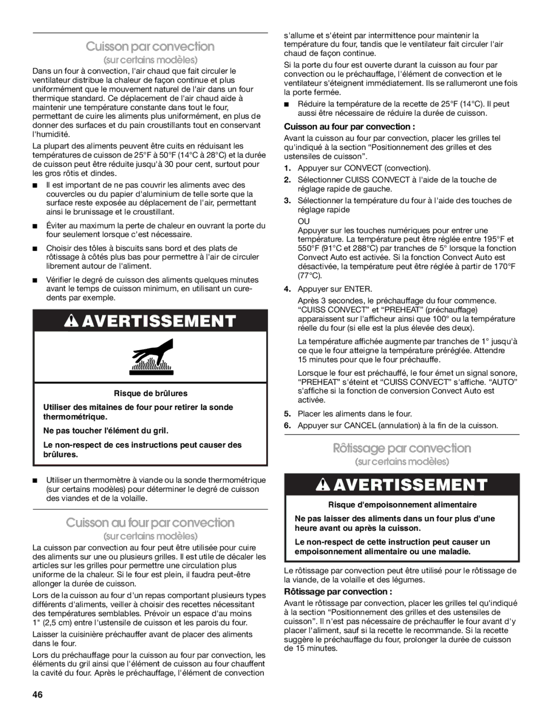 Jenn-Air JES8750, JES8860, JES8850 manual Cuisson par convection, Cuisson au four par convection, Rôtissage par convection 