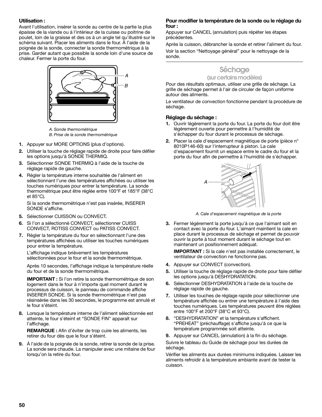 Jenn-Air JES8850, JES8860, JES8750 manual Séchage, Réglage du séchage 