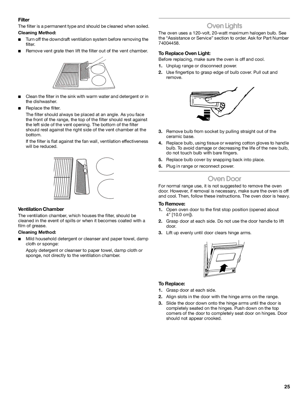 Jenn-Air JES9860, JES9750 manual Oven Lights, Oven Door 