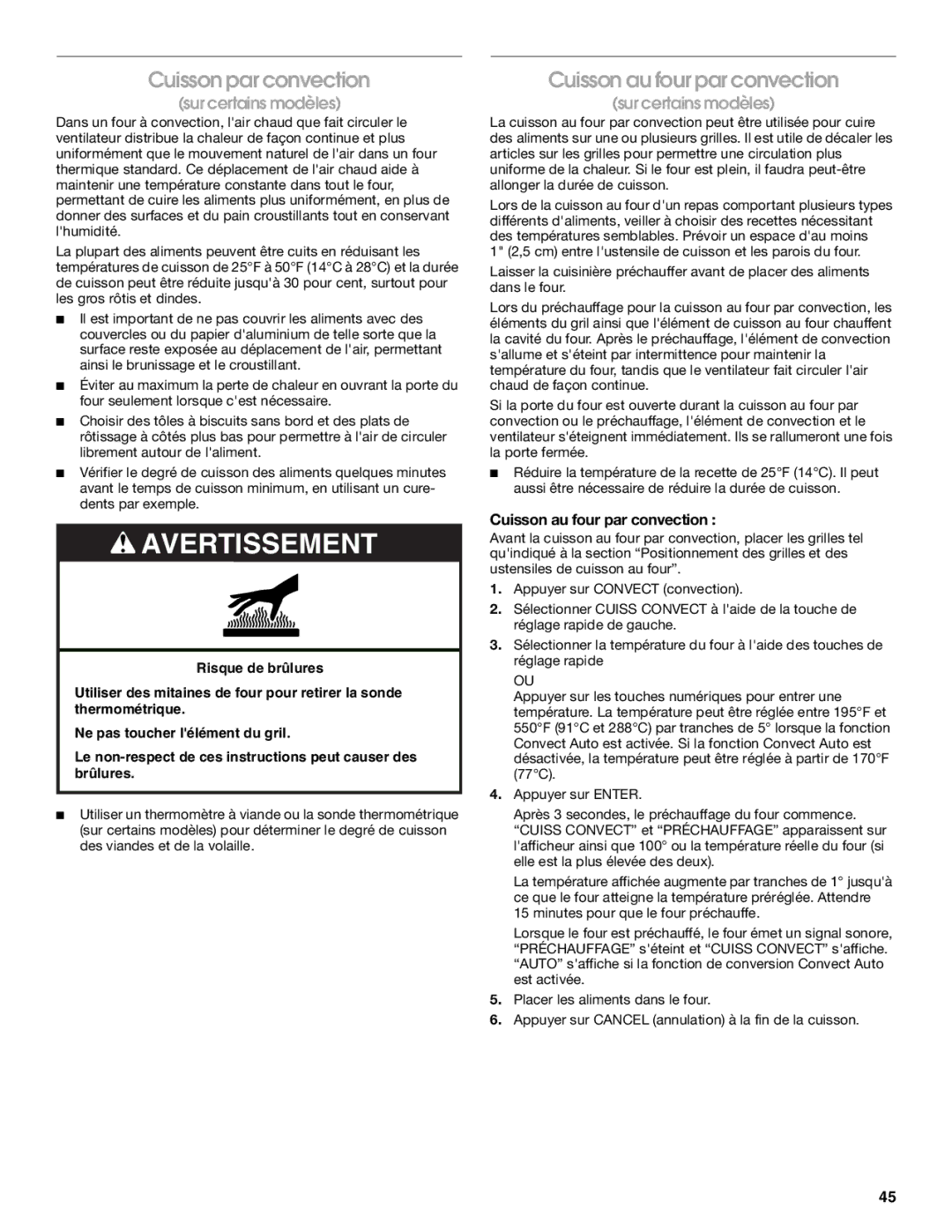 Jenn-Air JES9860, JES9750 manual Cuisson par convection, Cuisson au four par convection 