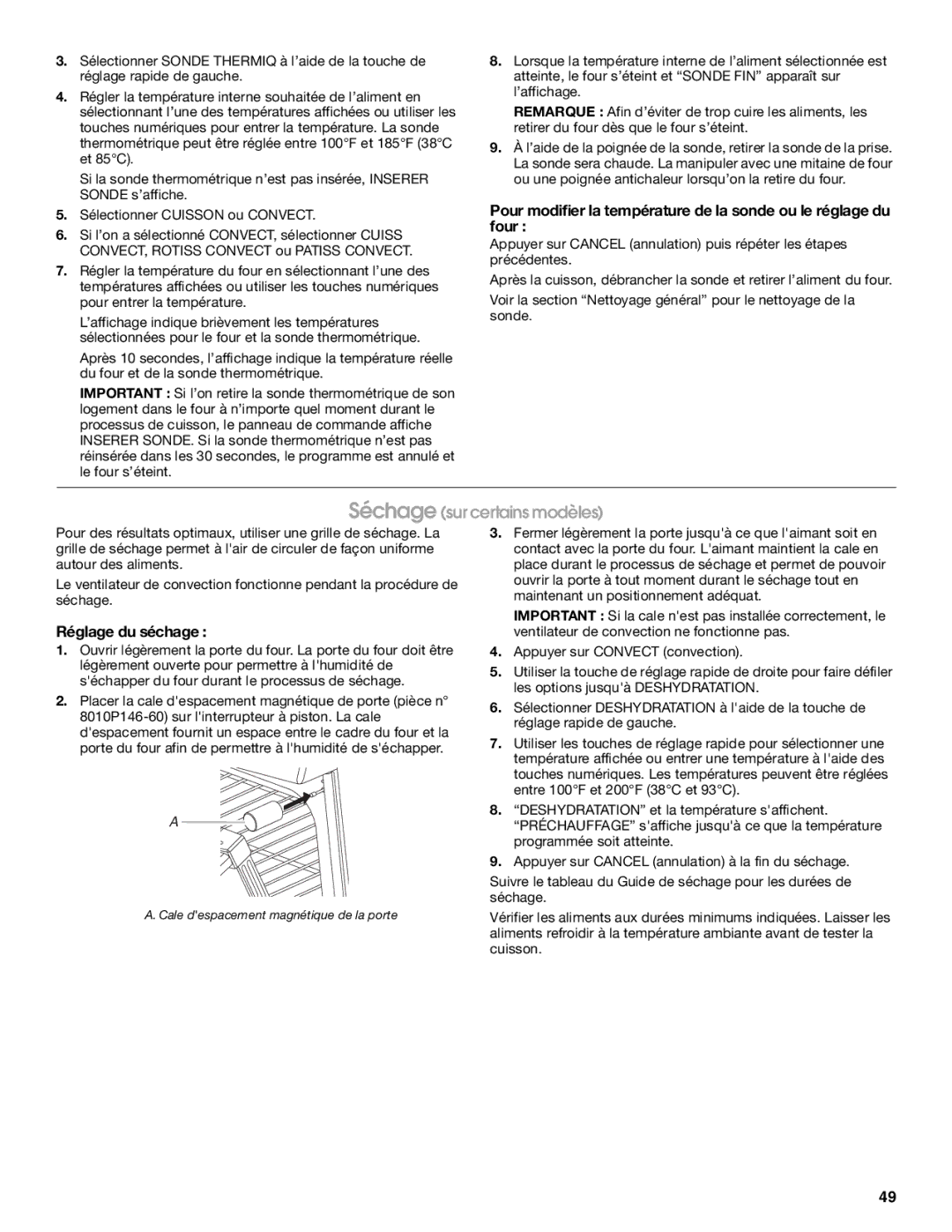 Jenn-Air JES9860, JES9750 manual Séchage sur certains modèles, Réglage du séchage 