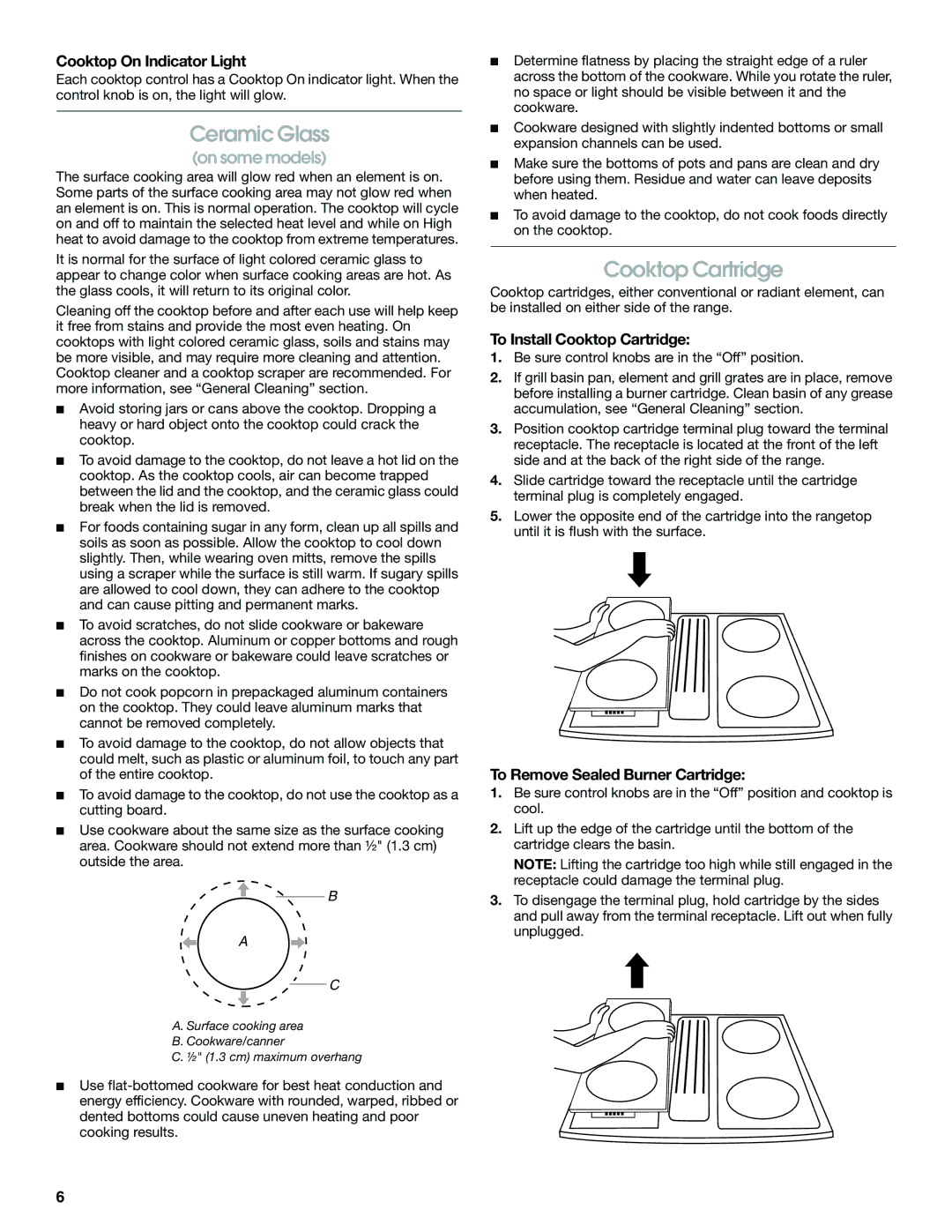 Jenn-Air JES9750, JES9860 manual Ceramic Glass, Cooktop On Indicator Light, To Install Cooktop Cartridge 