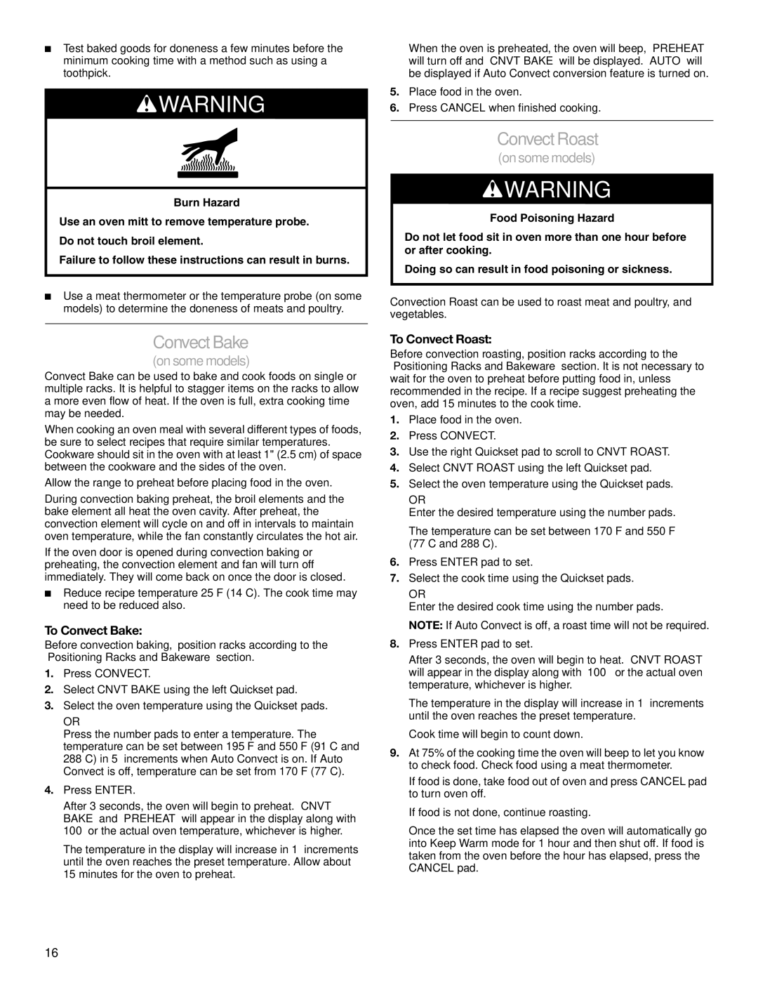 Jenn-Air JES9750, JES9860 manual To Convect Bake, To Convect Roast 