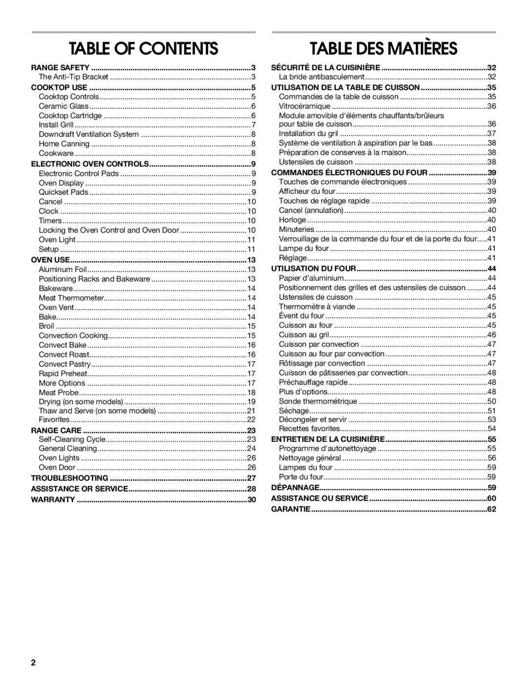 Jenn-Air JES9750, JES9860 manual Table DES Matières 