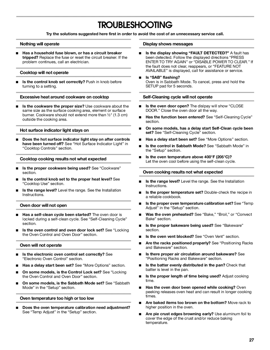 Jenn-Air JES9860, JES9750 manual Troubleshooting 