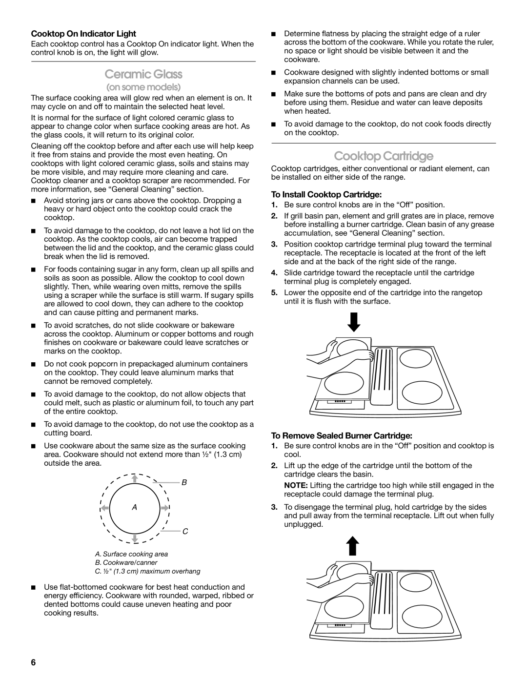 Jenn-Air JES9750, JES9860 manual Ceramic Glass, Cooktop On Indicator Light, To Install Cooktop Cartridge 