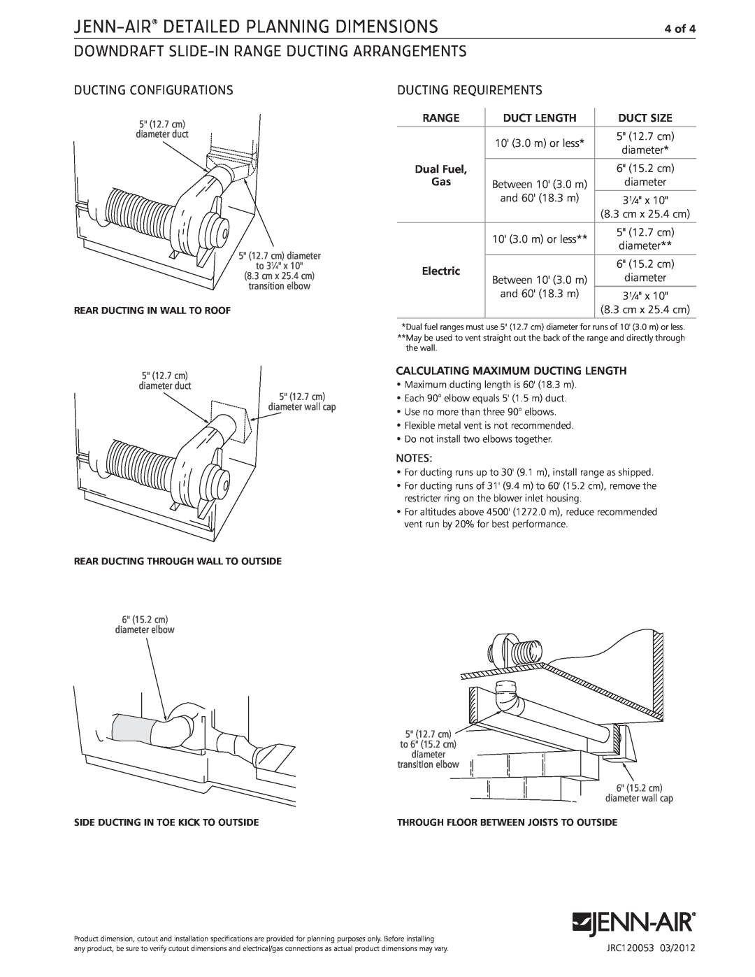 Jenn-Air JES9800CA dimensions Downdraft Slide-Inrange Ducting Arrangements, Ducting Configurations, Ducting Requirements 