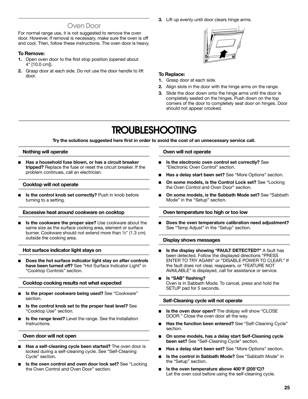 Jenn-Air JES9800, JES9900 manual Troubleshooting, Oven Door 