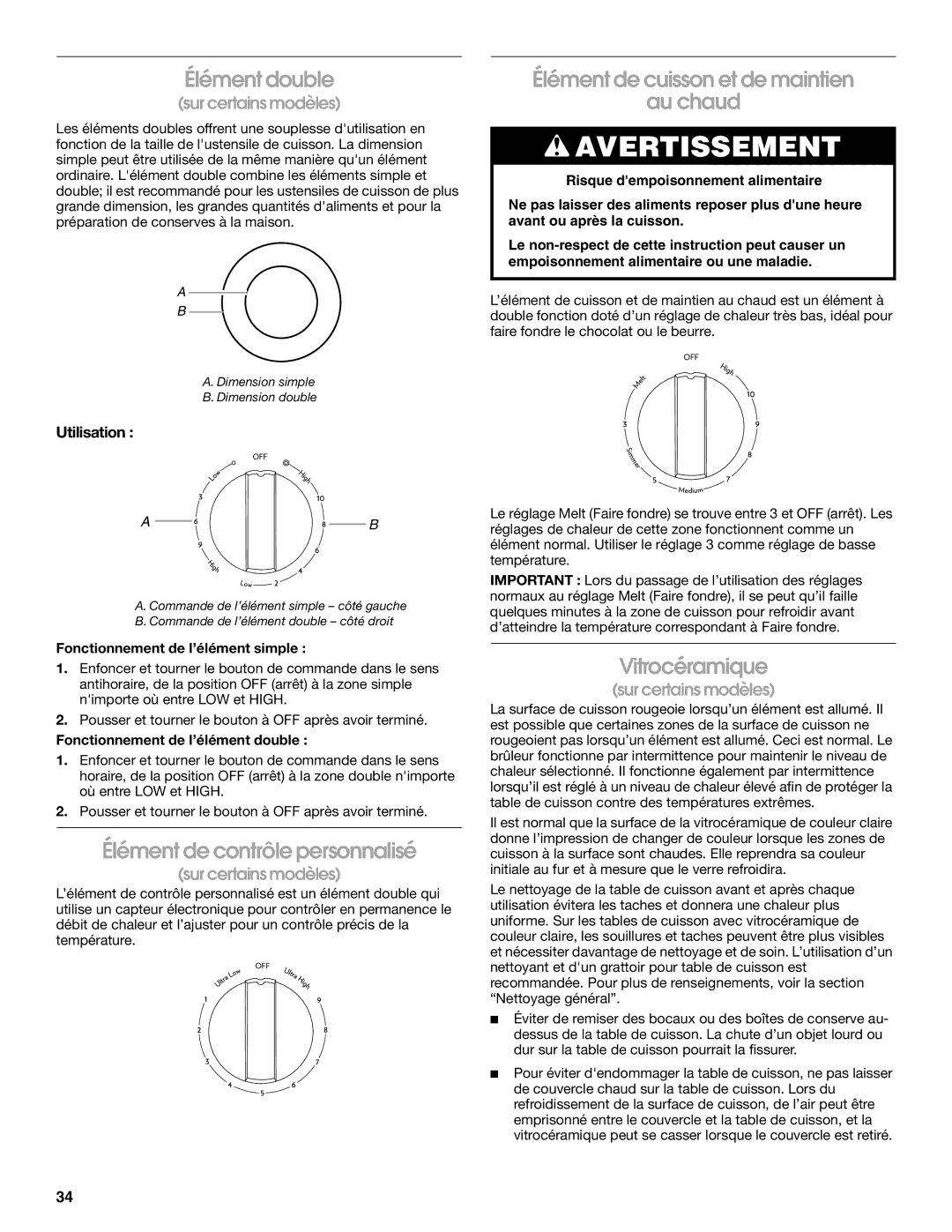 Jenn-Air JES9900 Élément double, Élément de contrôle personnalisé, Élément de cuisson et de maintien Au chaud, Utilisation 