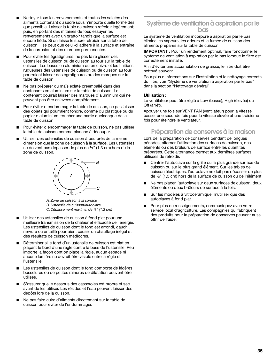 Jenn-Air JES9800, JES9900 manual Système de ventilation à aspiration par le Bas, Préparation de conserves à la maison 