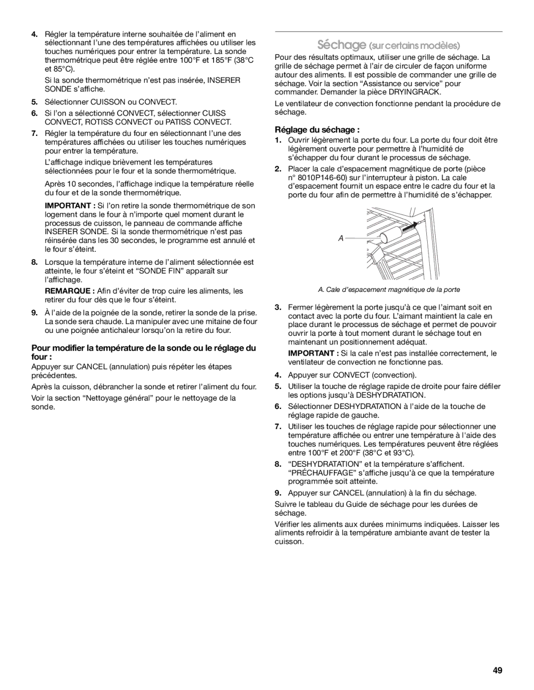 Jenn-Air JES9800, JES9900 manual Séchage sur certains modèles, Réglage du séchage 