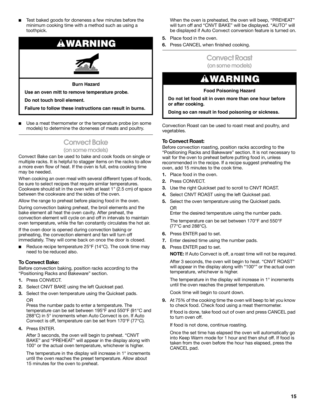 Jenn-Air JES9800, JES9900 manual To Convect Bake, To Convect Roast 