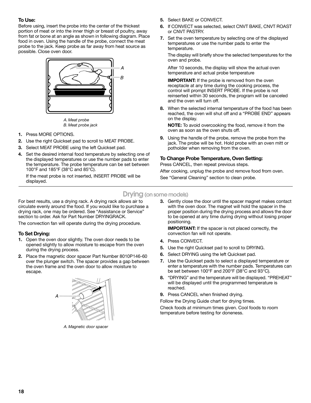 Jenn-Air JES9900, JES9800 manual To Change Probe Temperature, Oven Setting, To Set Drying 