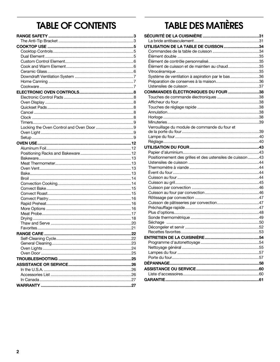 Jenn-Air JES9900, JES9800 manual Table DES Matières 