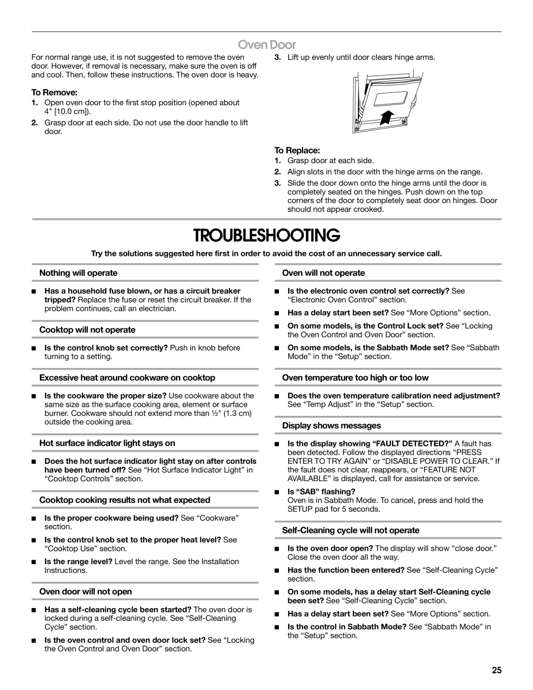 Jenn-Air JES9800, JES9900 manual Troubleshooting, Oven Door 