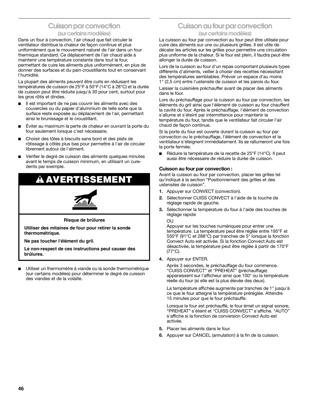 Jenn-Air JES9900, JES9800 manual Cuisson par convection, Cuisson au four par convection 