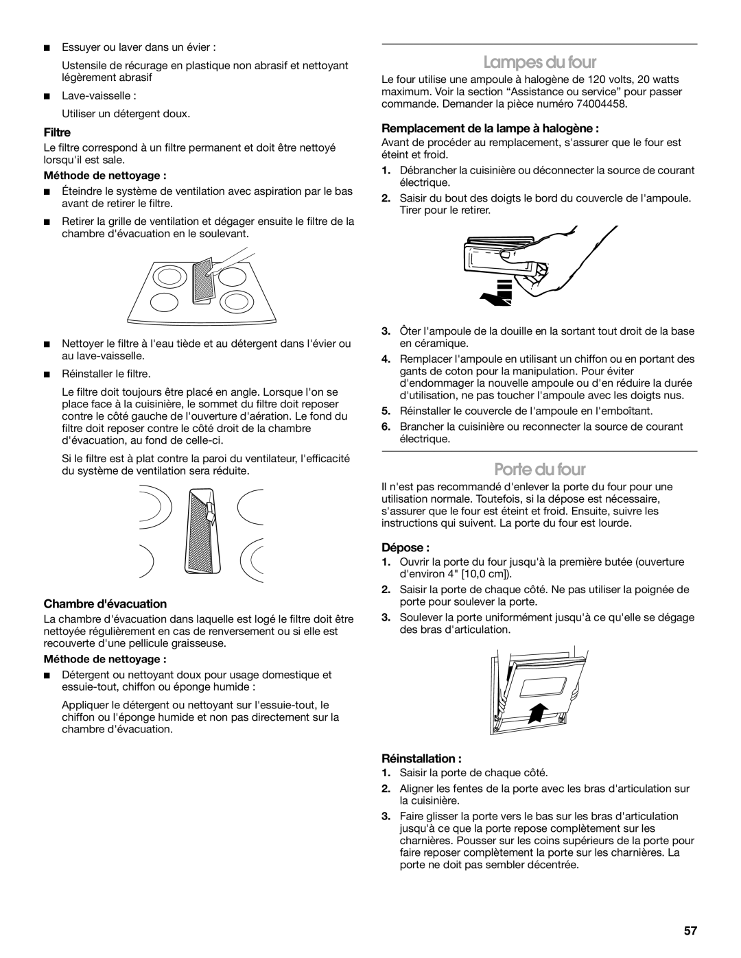 Jenn-Air JES9800, JES9900 manual Lampes du four, Porte du four 