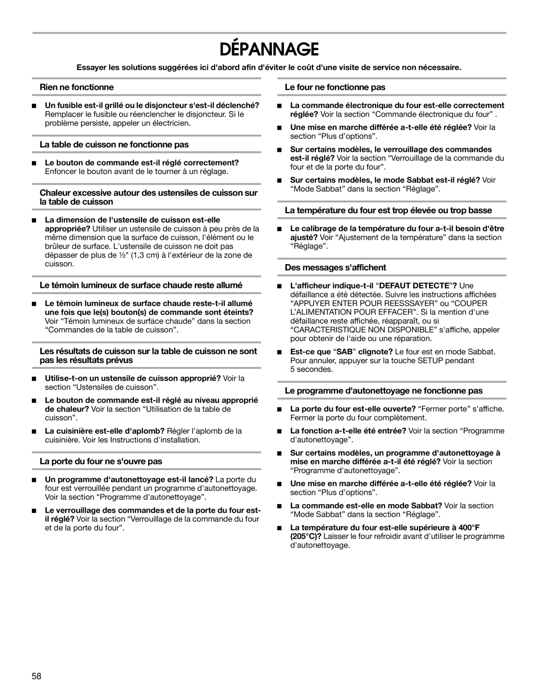 Jenn-Air JES9900, JES9800 manual Dépannage 