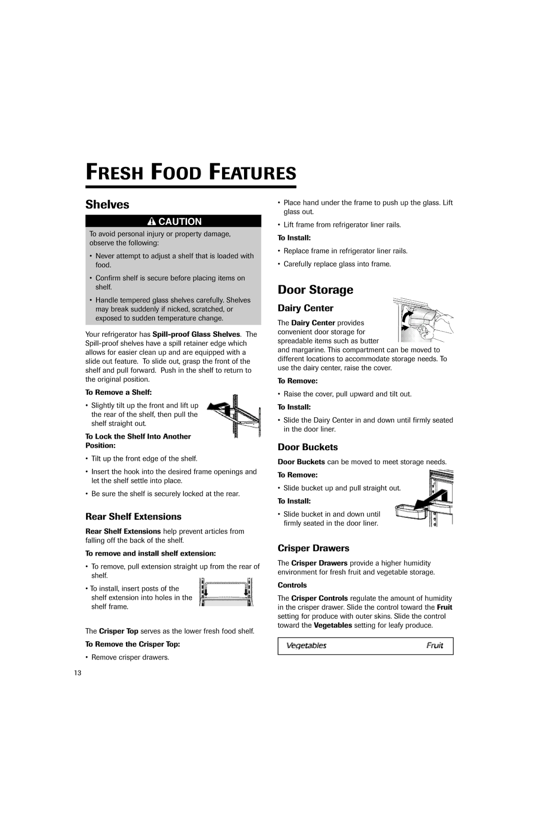 Jenn-Air JFC2089HES, JFC2089HEP important safety instructions Fresh Food Features, Shelves, Door Storage 