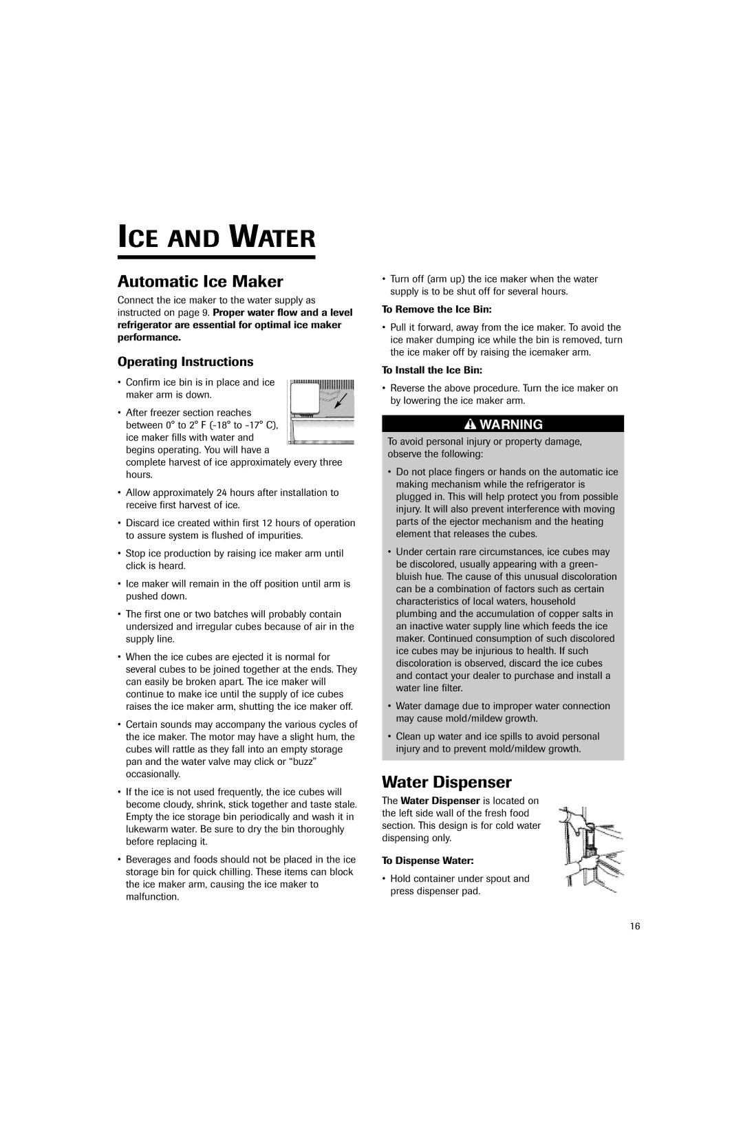 Jenn-Air JFC2089HEP, JFC2089HES ICE and Water, Automatic Ice Maker, Water Dispenser, Operating Instructions 