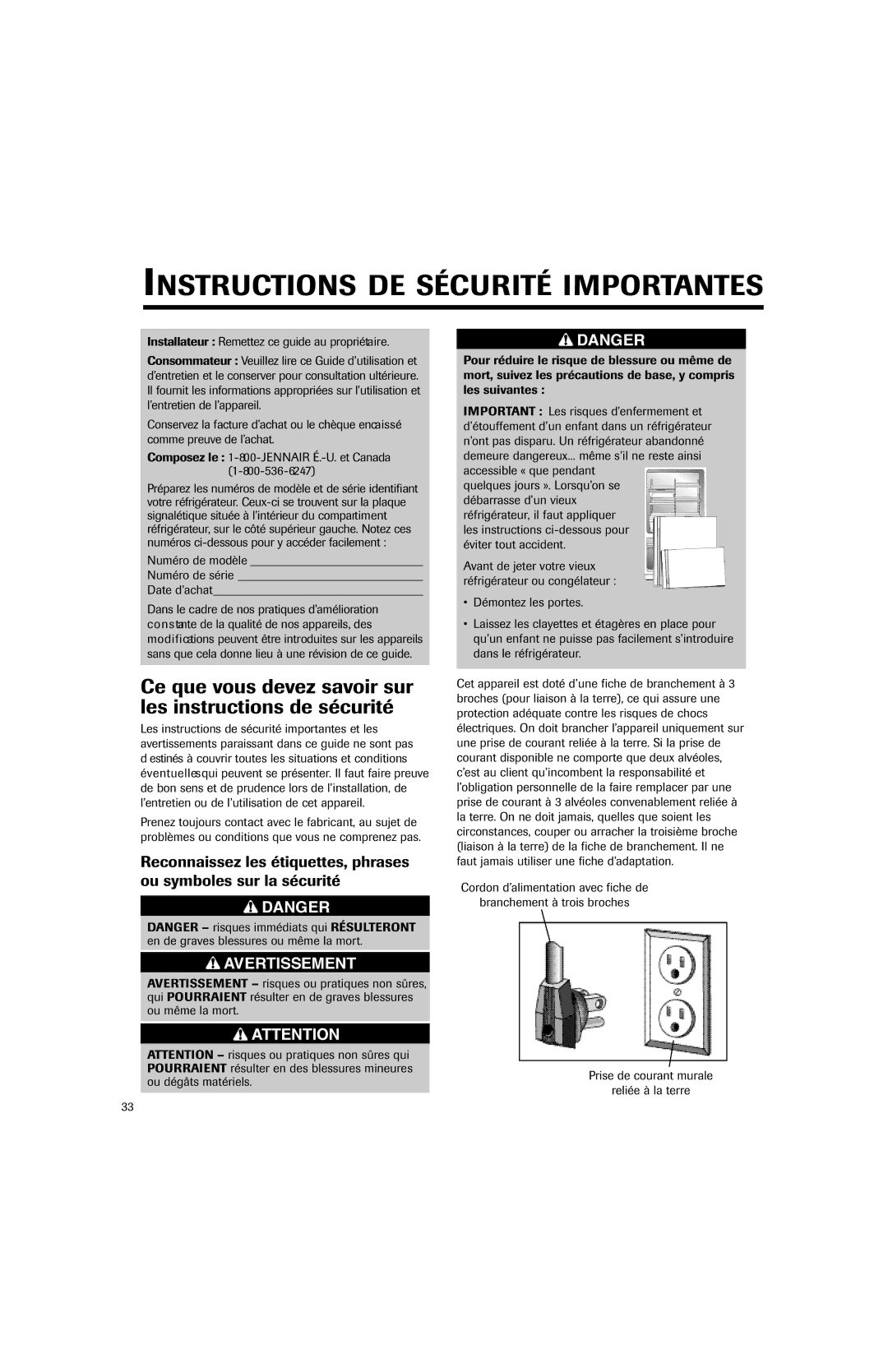 Jenn-Air JFC2089HES Instructions DE Sécurité Importantes, Ce que vous devez savoir sur les instructions de sécurité 