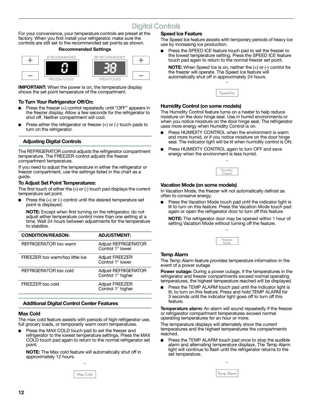 Jenn-Air JFC2089WEM installation instructions Digital Controls 