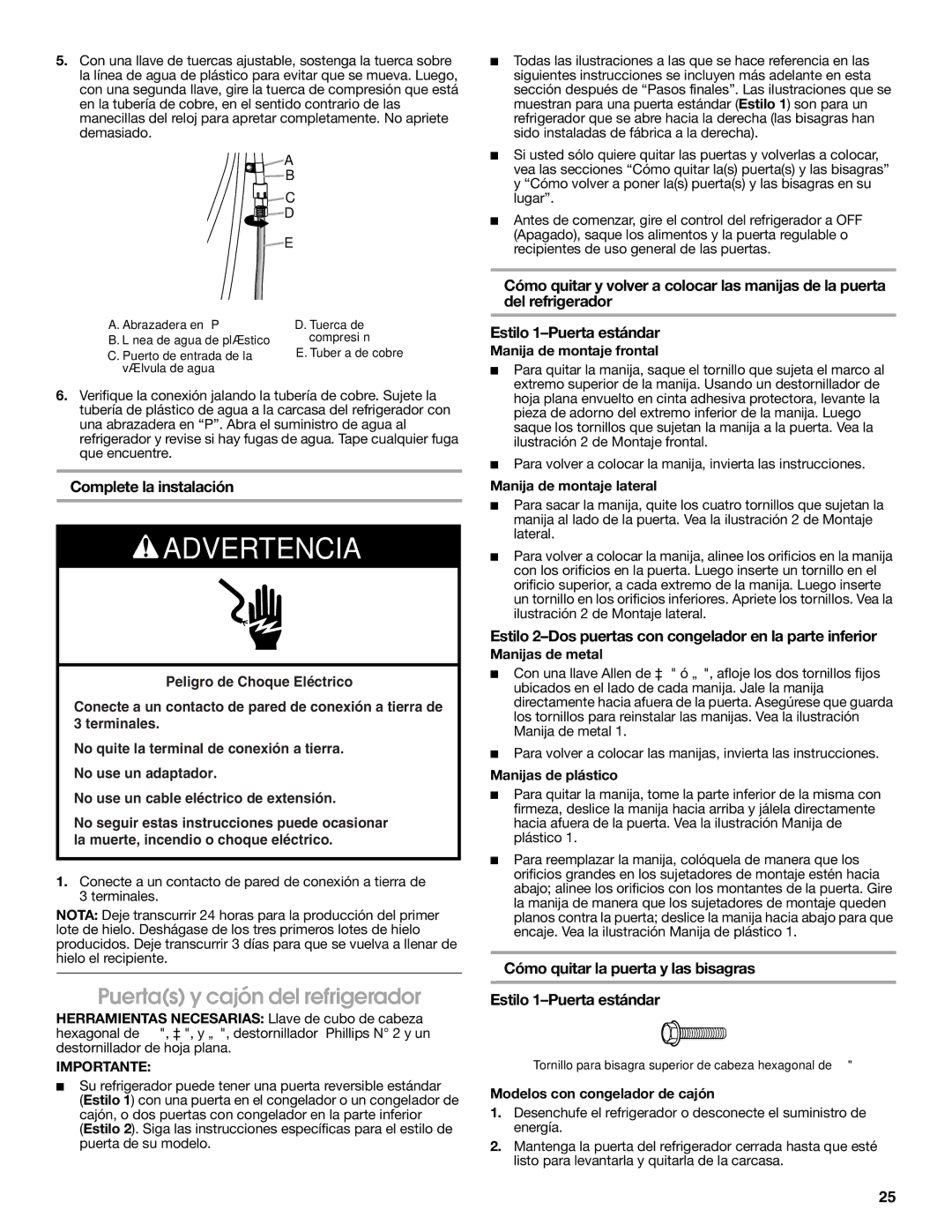 Jenn-Air JFC2089WEM installation instructions Puertas y cajón del refrigerador, Complete la instalación 