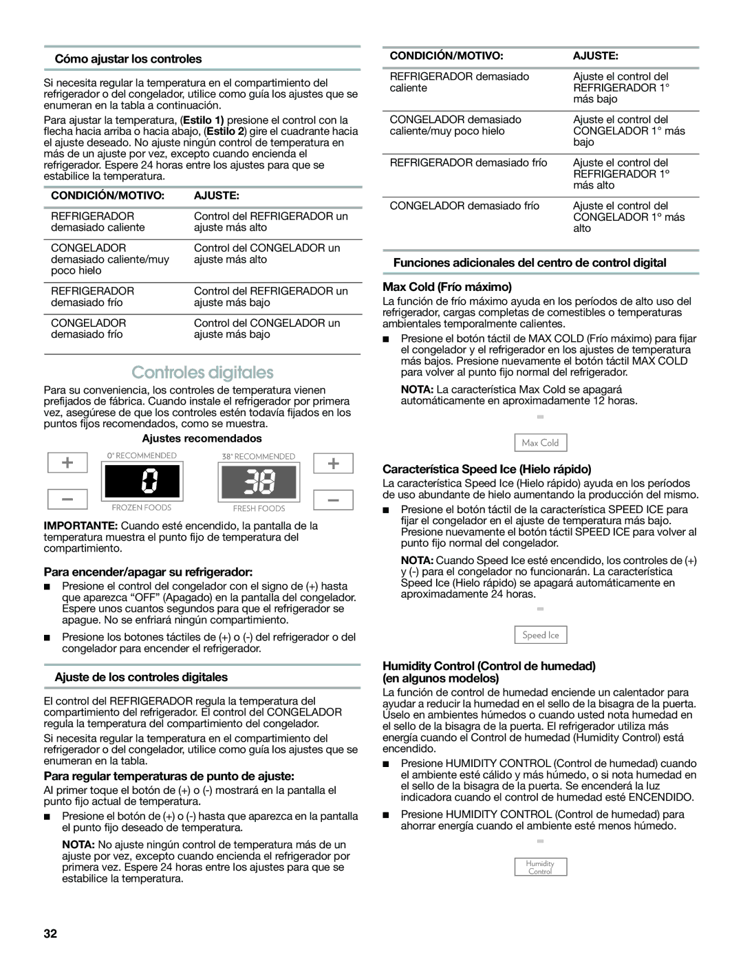 Jenn-Air JFC2089WEM installation instructions Controles digitales 