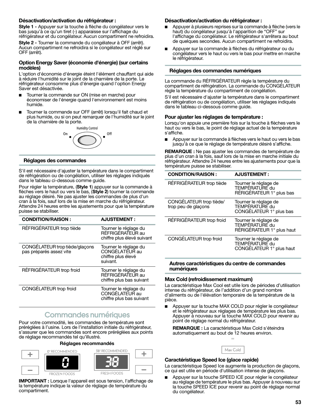 Jenn-Air JFC2089WEM installation instructions Commandes numériques 