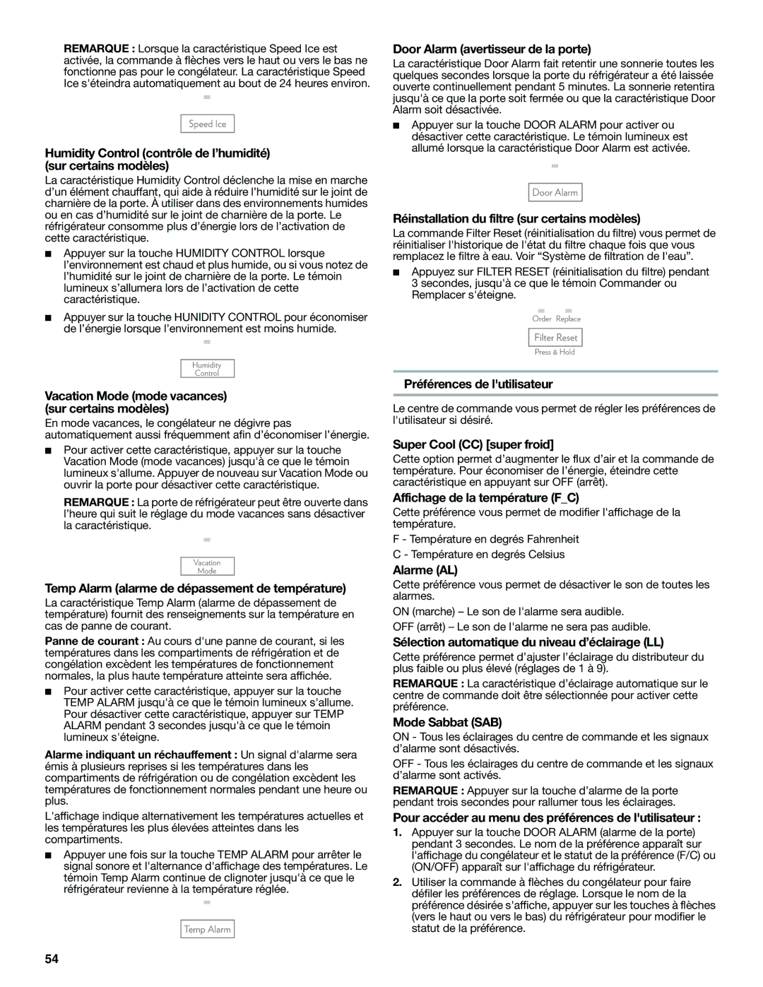 Jenn-Air JFC2089WEM Door Alarm avertisseur de la porte, Réinstallation du filtre sur certains modèles, Alarme AL 