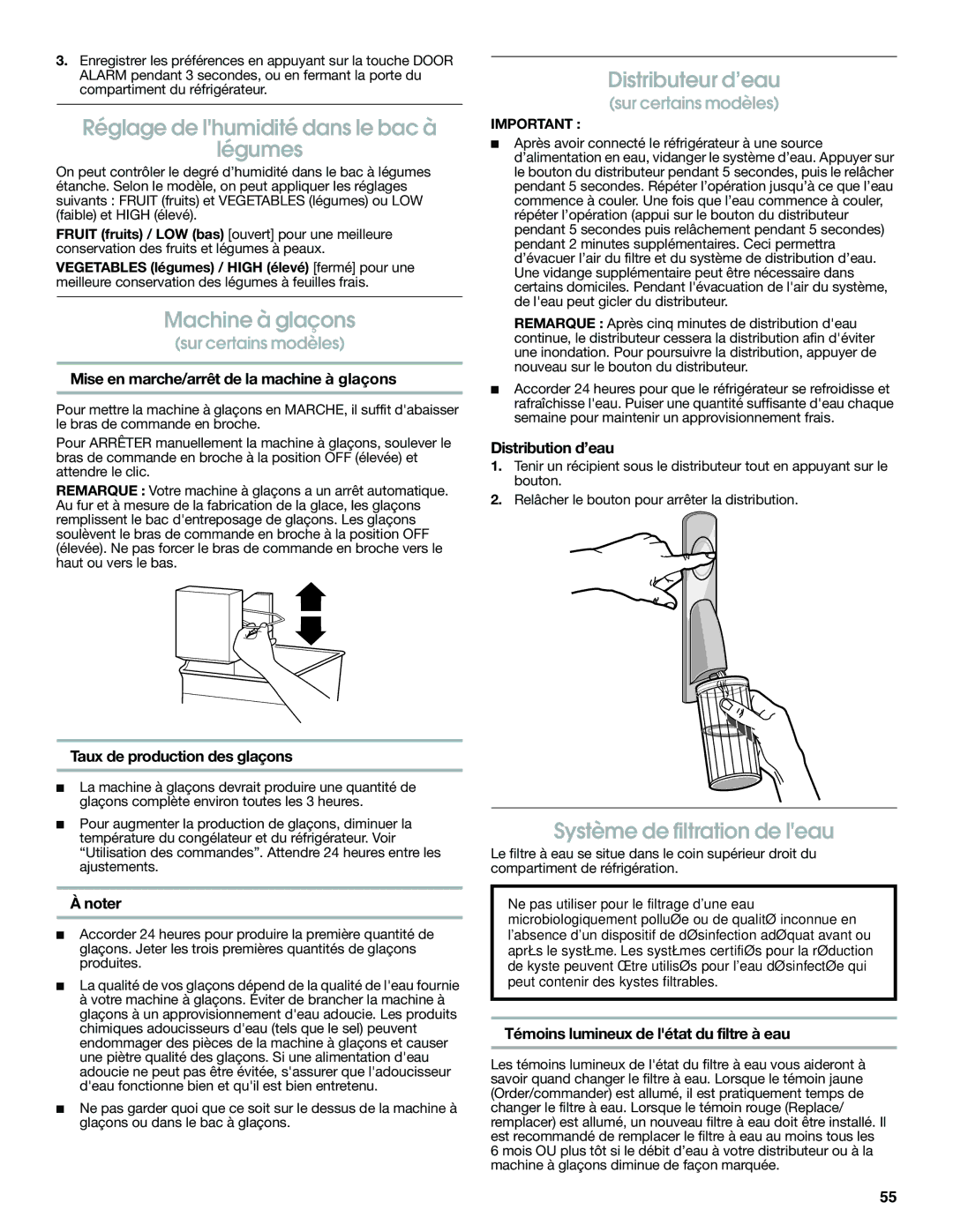 Jenn-Air JFC2089WEM Réglage de lhumidité dans le bac à Légumes, Machine à glaçons, Distributeur d’eau 