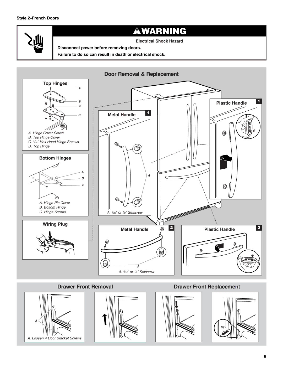 Jenn-Air JFC2089WEM installation instructions Drawer Front Removal Drawer Front Replacement 