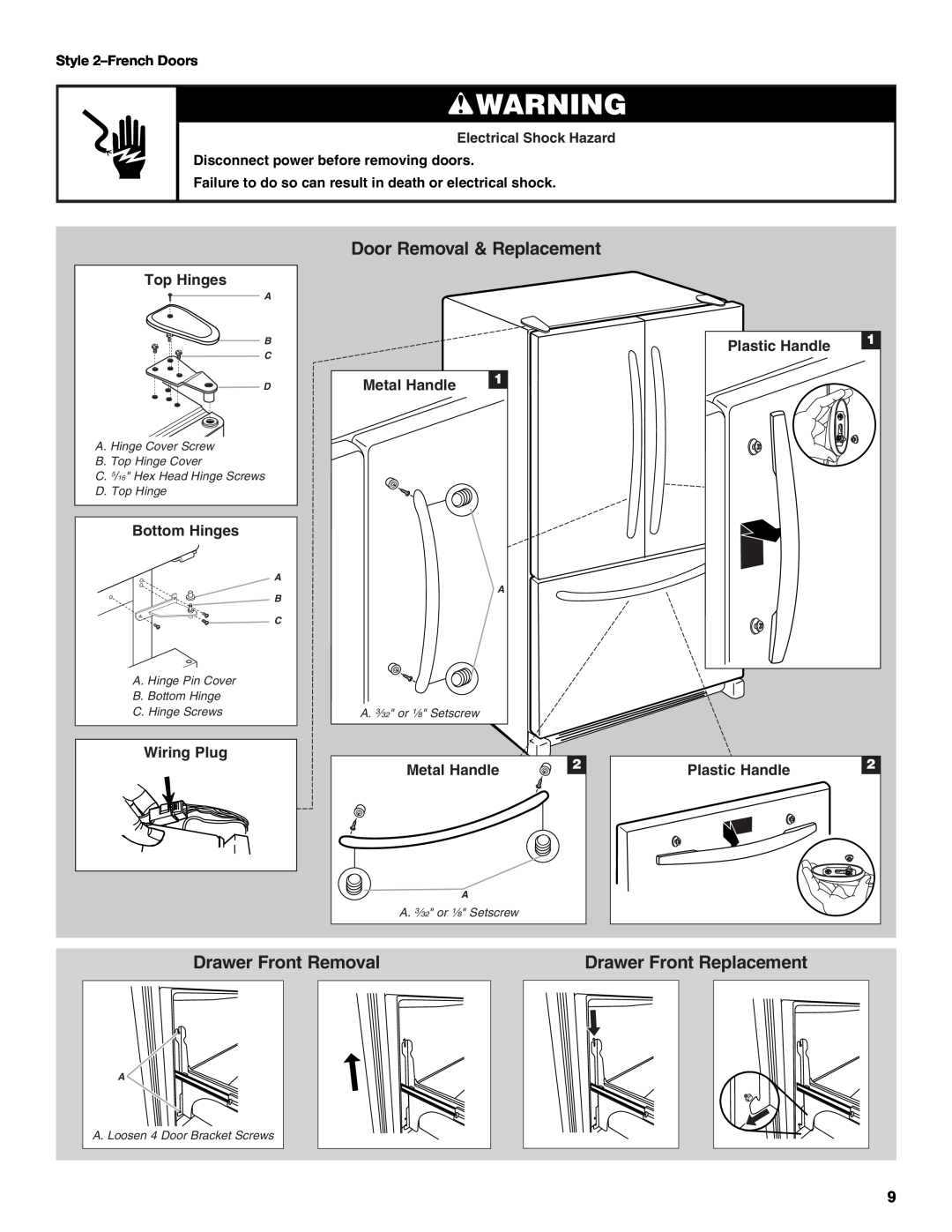 Jenn-Air JFC2089WEM Drawer Front Removal, Drawer Front Replacement, Top Hinges, Bottom Hinges, Wiring Plug, Metal Handle 