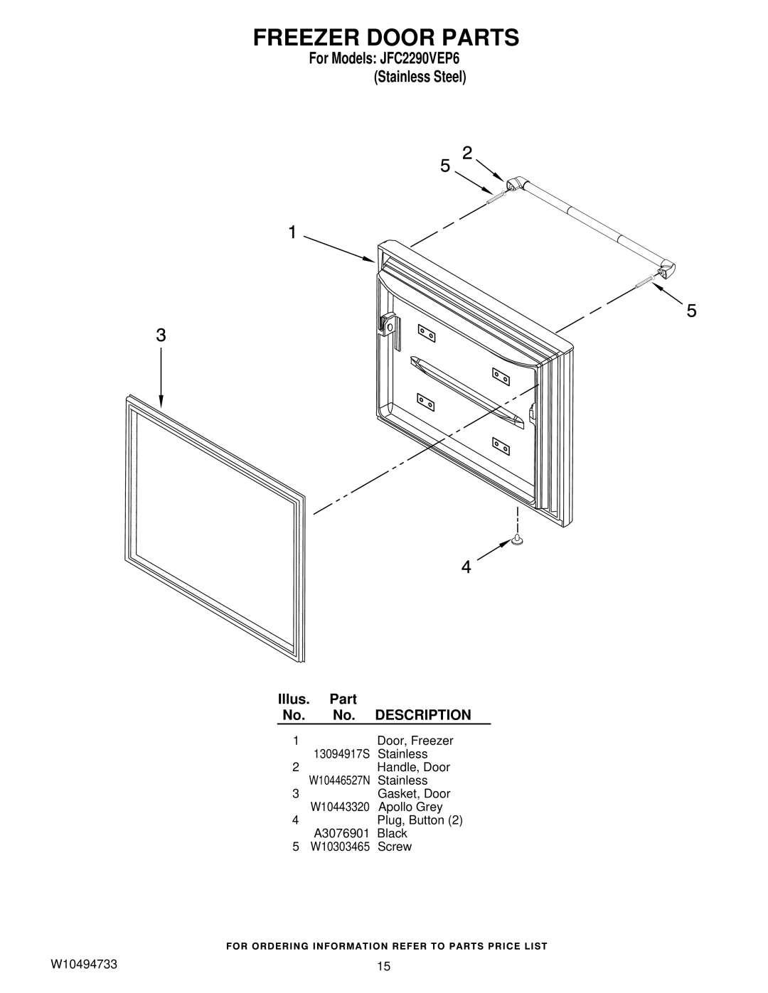 Jenn-Air JFC2290VEP6 manual Freezer Door Parts 